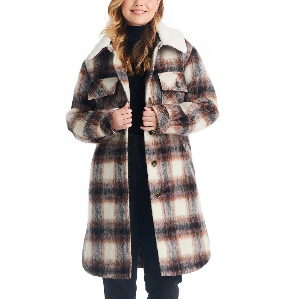 Two by Vince camuto Plaid Sherpa-Lined wool blend Women's Coat Shacket